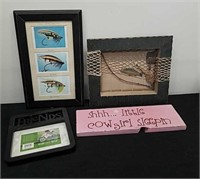 Group of fishing pictures and other wall decor