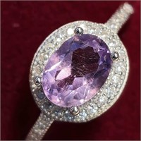 $200 Silver Amethyst And Cz  Ring