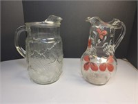 2x Vintage glass water pitchers hand blown f