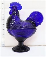 Cobalt rooster candy dish