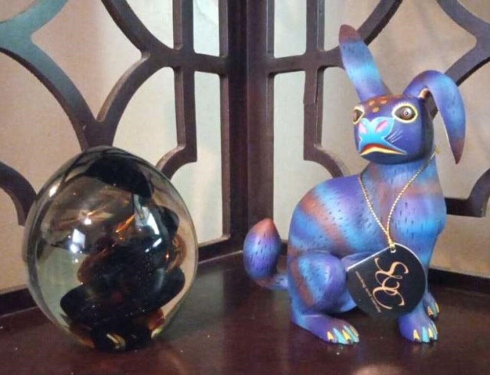 Glass paperweight and rabbit
