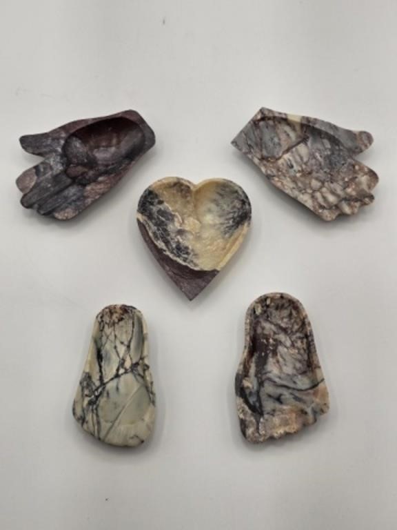 CARVED STONE FOOT PRINT DISHES - HAND & HEART