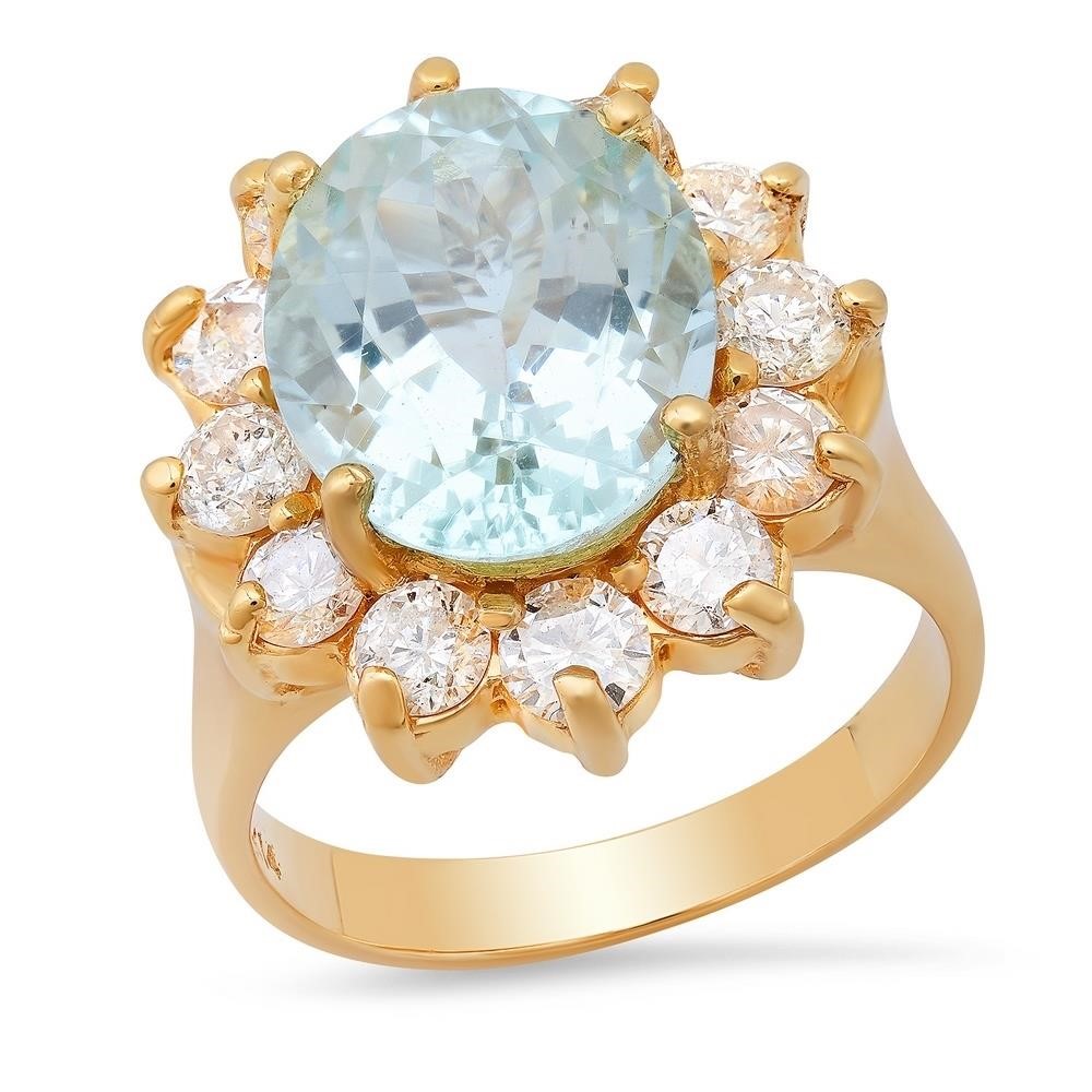 14K YELLOW GOLD 3.00CT AQUAMARINE 1.75CT DIAMOND R