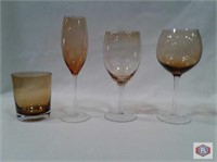 Amber glass. Flutes. Water. Bolla. Tumblers. (550p