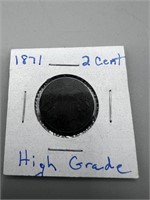 1871 High Grade 2 Cent Coin