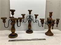 Vintage Wood & Metal Candelabra Candlesticks