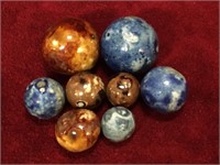 8 Antique German Bennington Clay Marbles