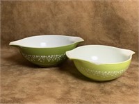 Two Vintage Green Pyrex Mixing Bowls