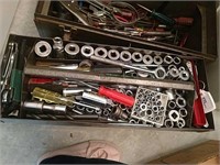 Group of sockets, wrenches and more