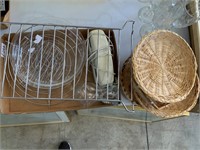 box lot of pie plate, cooling racks, baskets