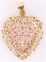 14K YELLOW & ROSE GOLD FILIGREE HEART PENDANT