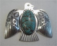 NA Turquoise SS Thunderbird Pin - Hallmarked