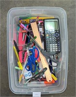 Pens, pencils, calculator, various school