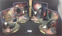 Set of 4 American Glory eagle statues and plates