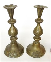 Pair Early Brass Continental Candlesticks