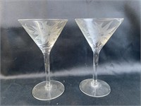 2 Etched Martini Glasses