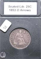 1853 O ARROES RAYS SEATED QUARTER VF