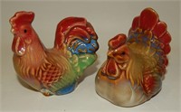Beautiful Colorful Glazed Chickens Hen & Rooster