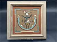 Navajo Mixed Media Artwork, Custom Frame & Mat