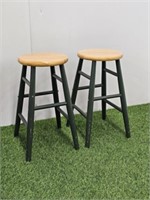 2 WOOD STOOLS WITH GREEN LEGS - 23" TALL