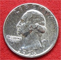 1936 Washington Silver Quarter - Cleaned