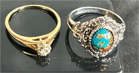2 ring lot- 1 14k gold w/ diamond( may or ma