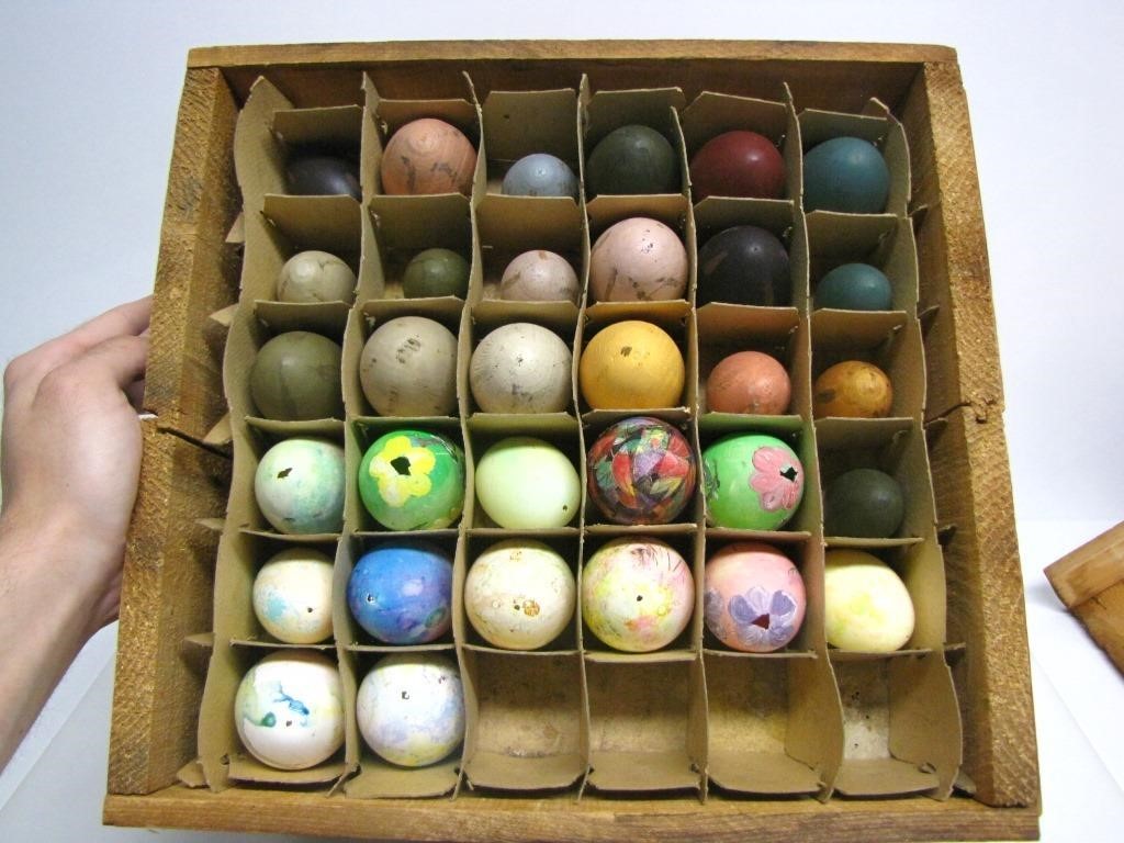 LARGE COLLECTION HANDPAINTED EGGSHELLS & WOOD EGGS