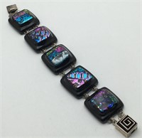 Fused Glass Bracelet With Sterling Clasp