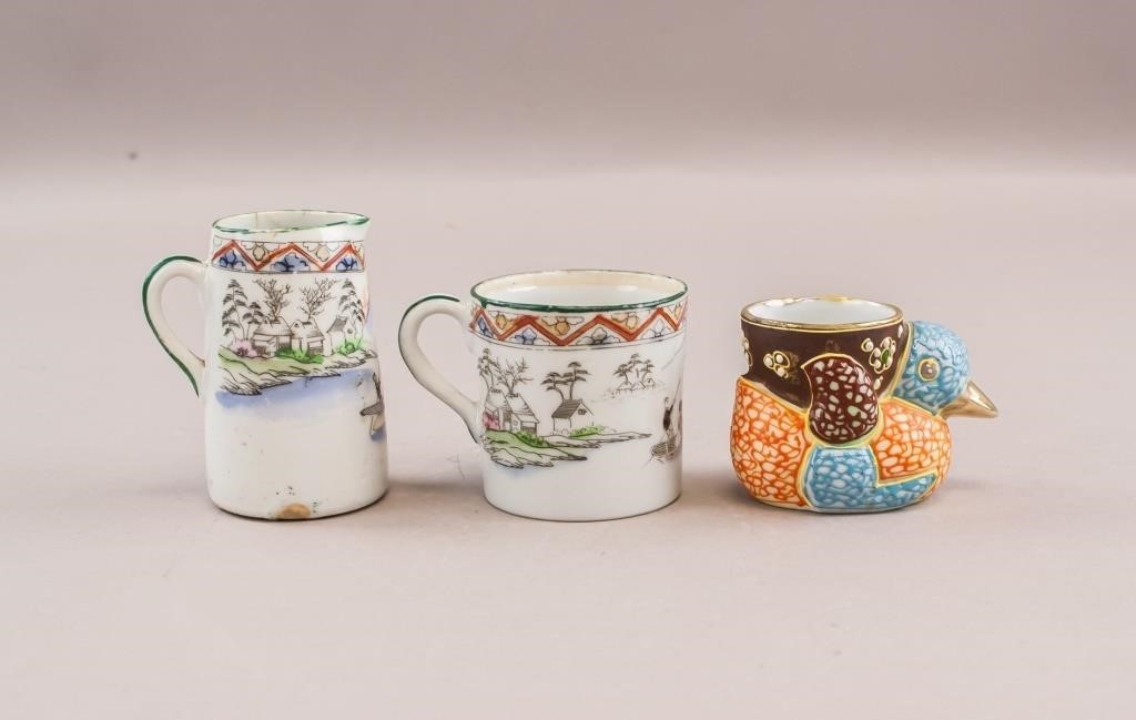 Japanese Porcelain Mugs and Bird Cups 3pc