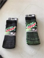 2 pair Mountain Dew PUGS licensed socks