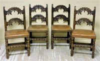 English Yorkshire Style Drop Finial Oak Chairs.