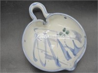 Signed Glazed Pottery Blue & White Dish