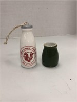 Small Milk Bottle and Porcelain Glass