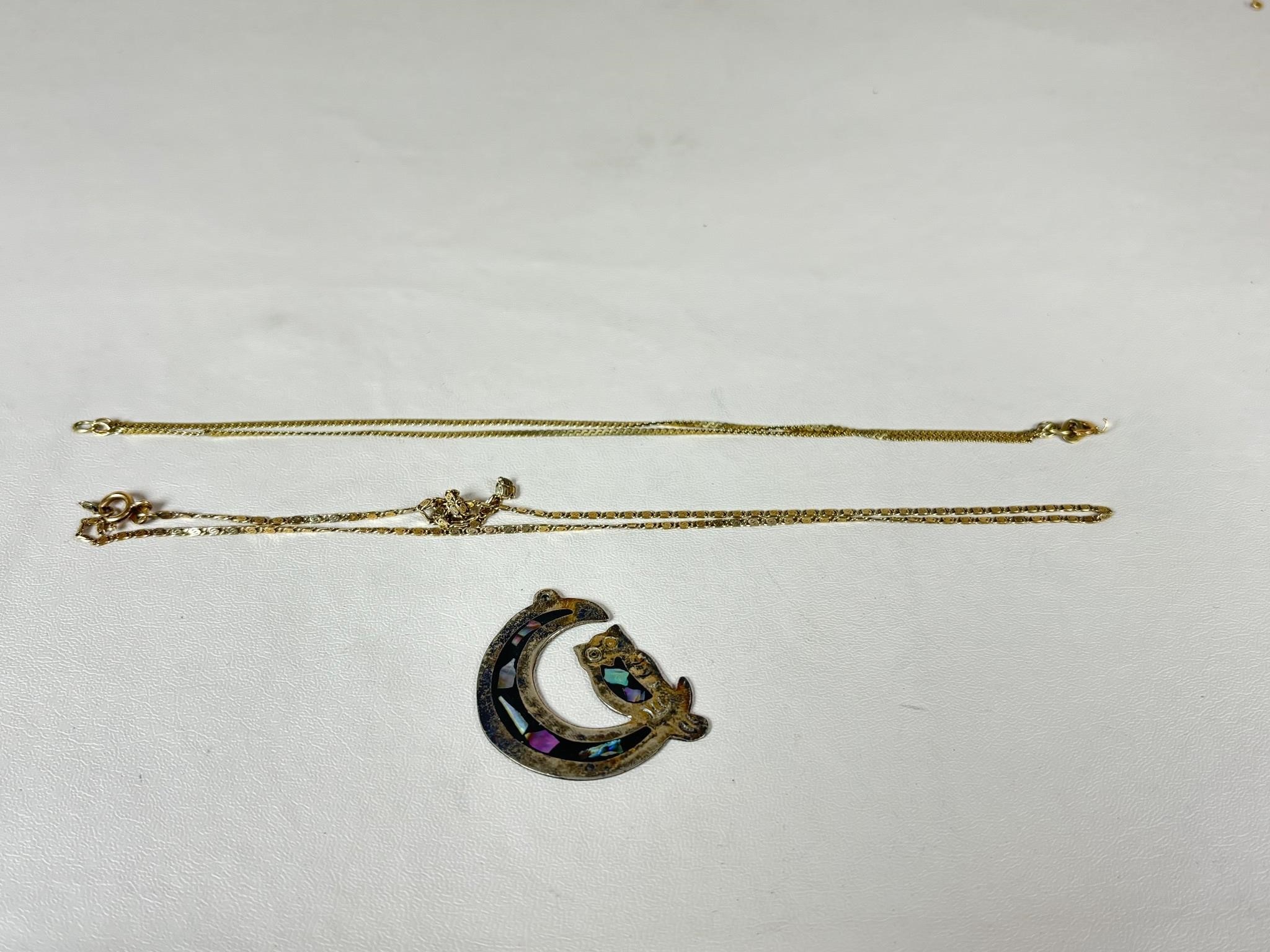 Owl Pendant, Broken Bracelet 7.5" & Necklace 17.5"