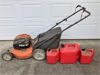 Husqvarna Briggs & Stratton Lawn Mower + Gas Cans