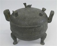 Chinese fine antique bronze lidded censor