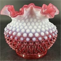 Fenton Cranberry Opal Hobnail Ruffle Vase
