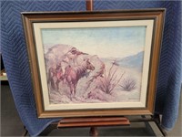 Vintage Painting of Wild West 25" × 21" Signed