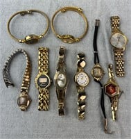 Lot of 9 Gold Tone Watches