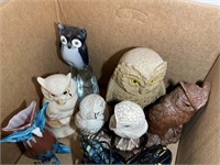 Group of owl figurines and statues