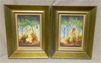 Adam and Eve Motif Watercolor Paintings, Signed.
