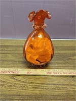 Orange Hand Blown Art Vase w Ruffle Top- 8" Tall-
