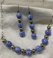 Sterling Silver & Glass Bead Necklace, Earring Set