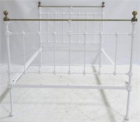 Vintage Painted Iron Bed, Brass Finials