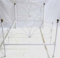 Painted Vintage Iron Bed, Brass Finials