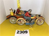 (2) Pressed Tin Motorcycle Toys