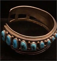 Asymmetrical Sterling & turquoise cuff bracelet