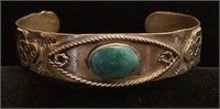 Unmarked silver and turquoise cuff bracelet