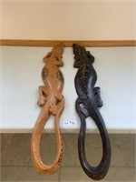 2 large carved wooden Geckos (38’’ long)