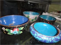 Cloisonné 3 Bowls & Low Vase